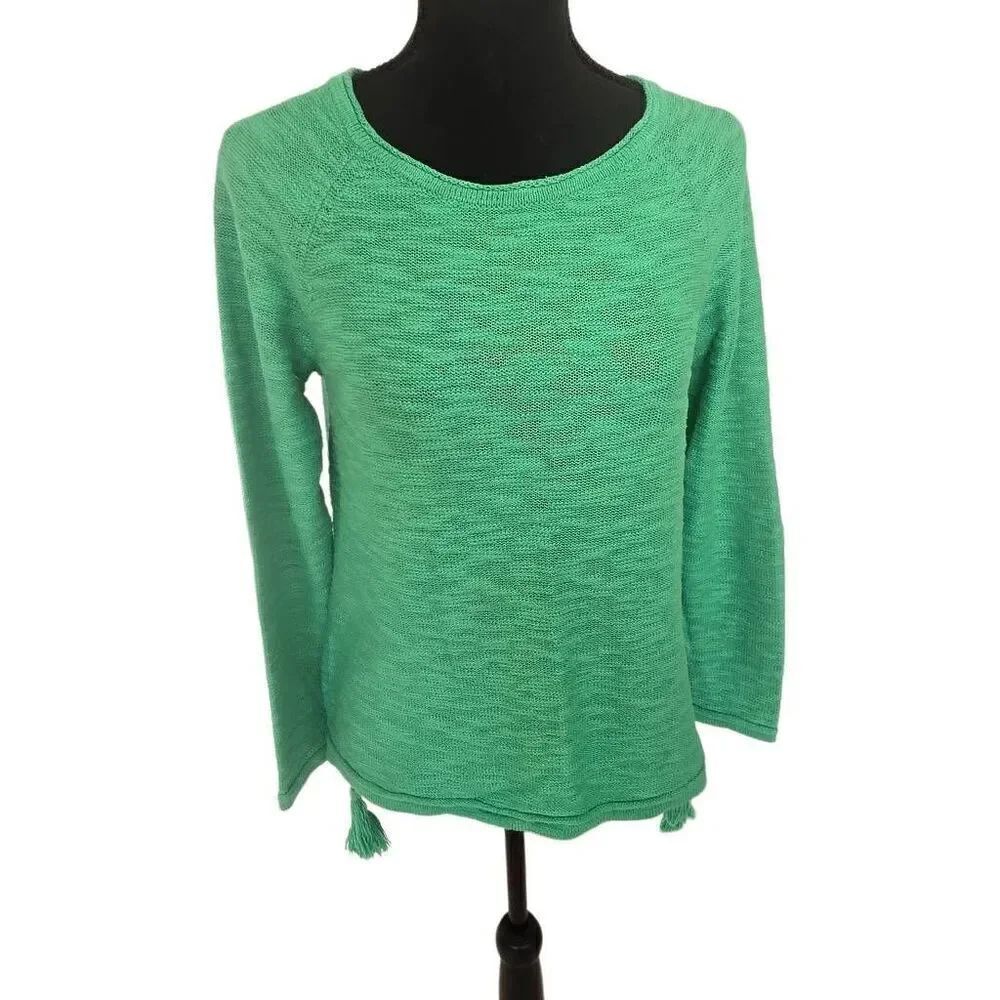 Lilly Pulitzer Womens Knitted Tassel Long Sleeve Pullover Sweater Green Small